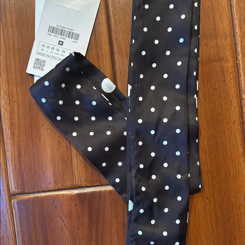 Zara Polka Dot Long Skinny Fringe Scarf